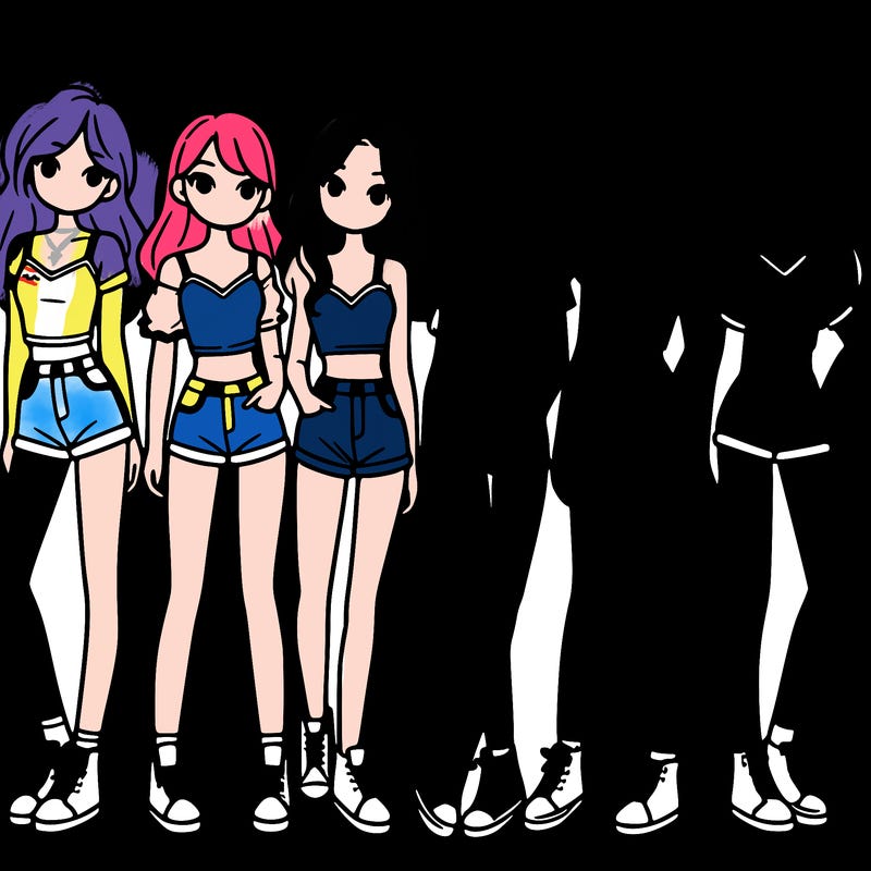a group of girls wearing crop tops and shorts
