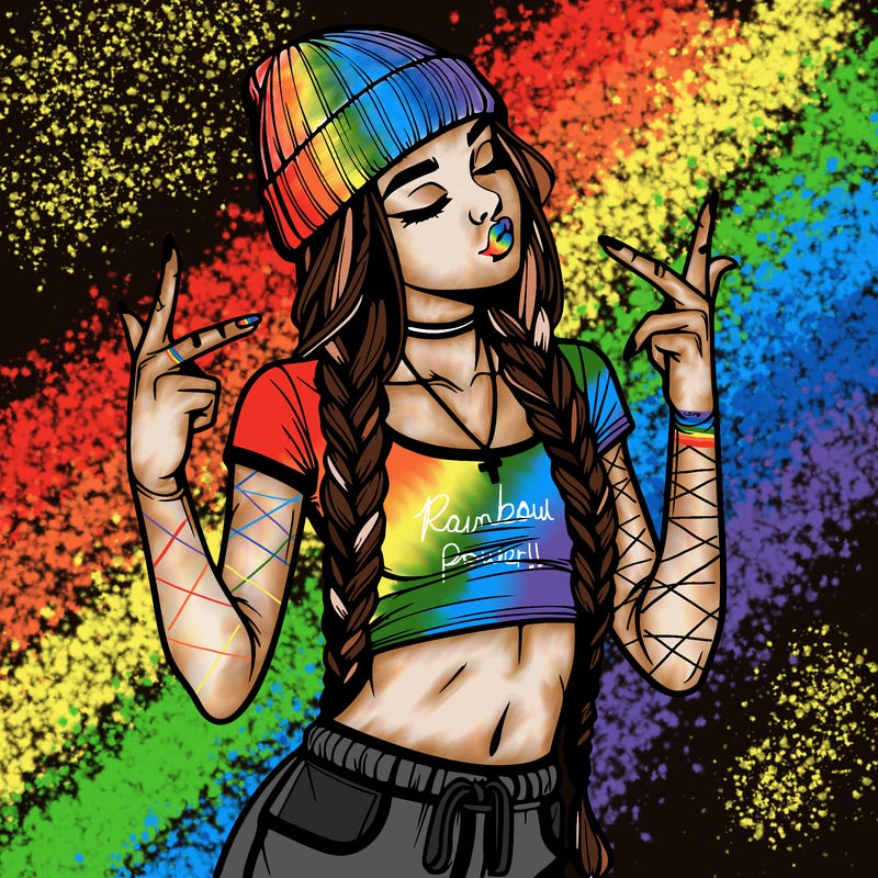 realistic teenage girl with braids and a beanie and crop top doing 🫶🏼