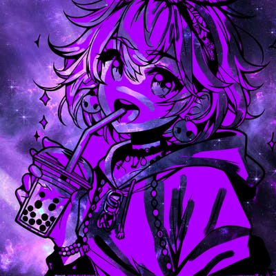 hot baddie anime girl drinking boba and biting the straw