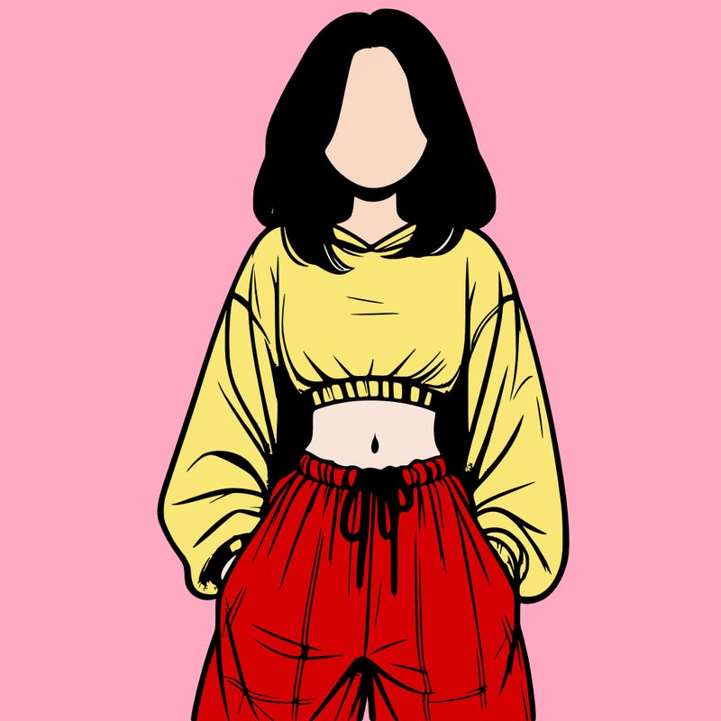 realistic girl faceless with baggy pants and a crop top
