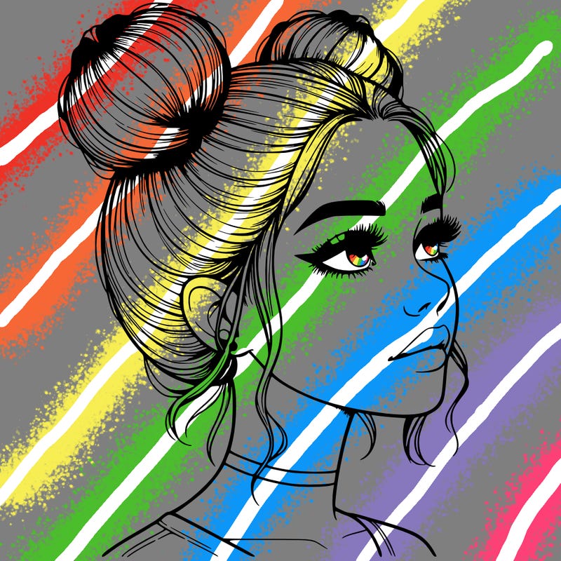 realistic girl with buns on the top of her head