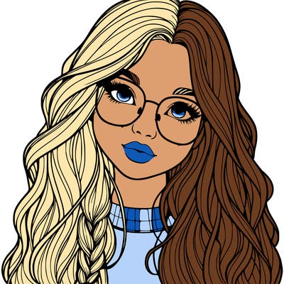 girl with long hair and freckles and glasses realistic