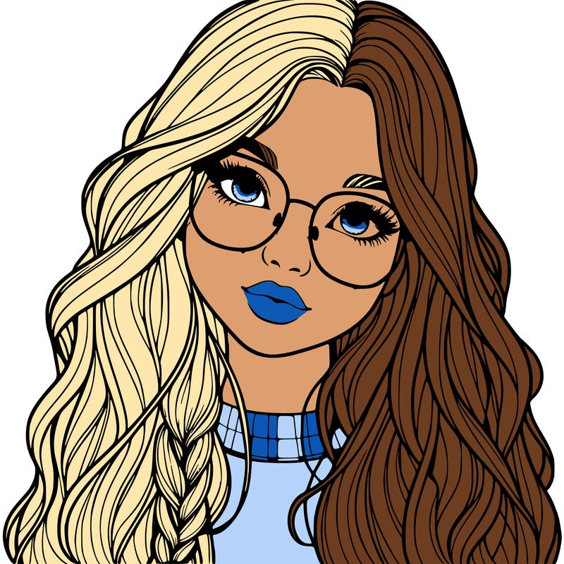 girl with long hair and freckles and glasses realistic
