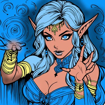 realistic scary beautiful elf sorceress casting spell