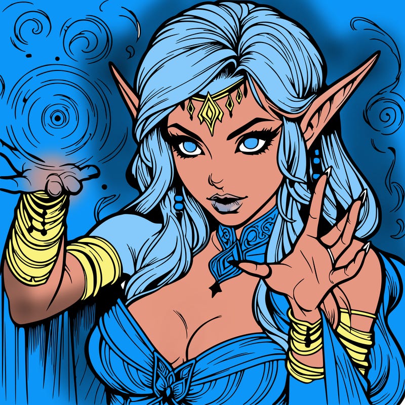 realistic scary beautiful elf sorceress casting spell