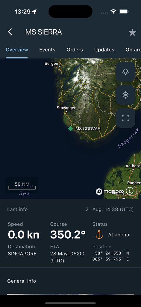 NAVTOR NavFleet - NAVTOR NavFleet mobile Benutzeroberfläche, die Echtzeit-Schiffsverfolgung und Schiffsstatus anzeigt