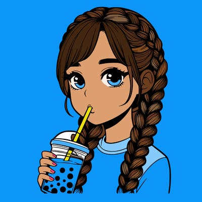 realistic girl with braided hair drinking boba