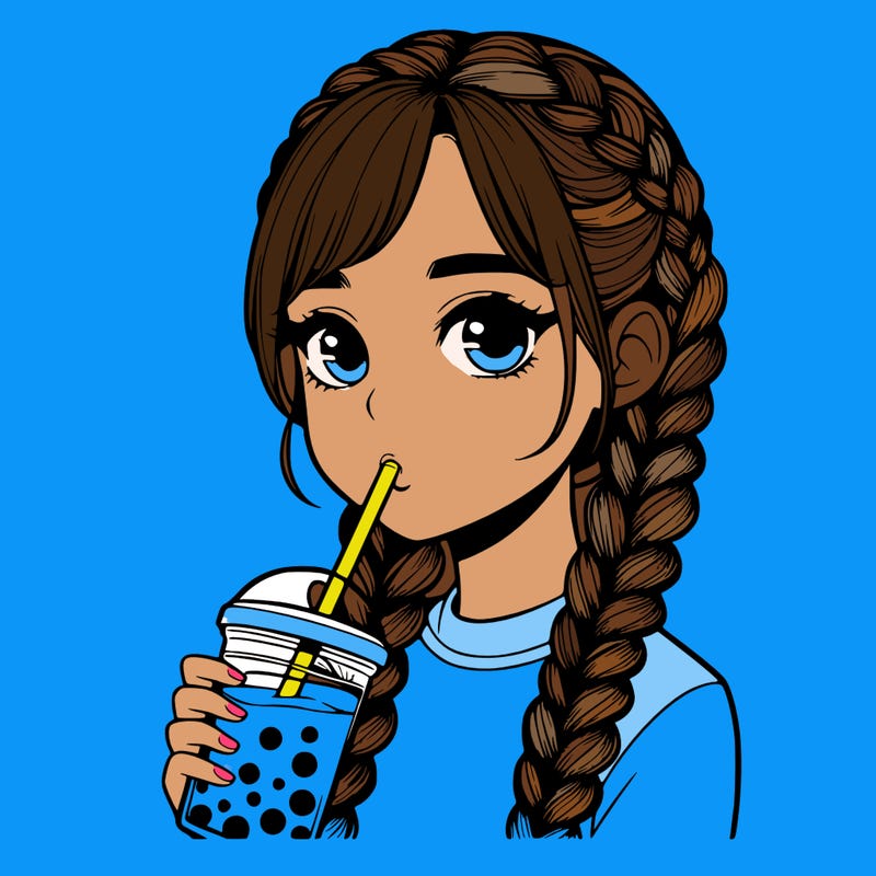 realistic girl with braided hair drinking boba