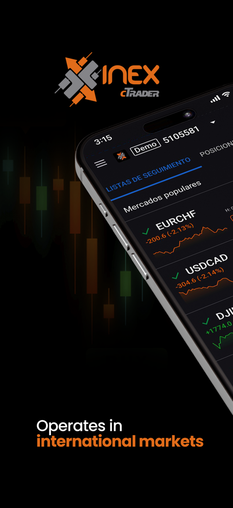 Inex cTrader: Forex & Trading - Inex cTrader mobile app interface showing international forex watchlists on a smartphone