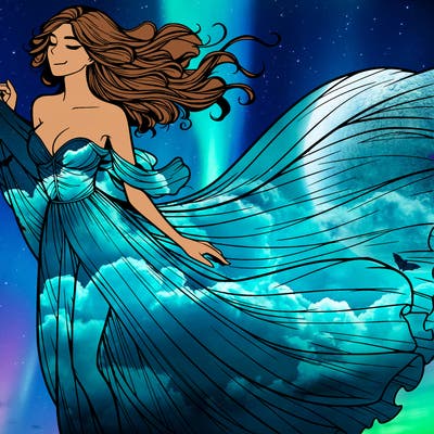 realistic woman in dress flowing the the wind