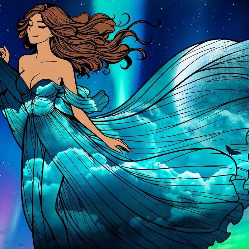 realistic woman in dress flowing the the wind