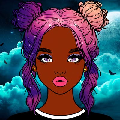 realistic girl with two buns in hair and lips