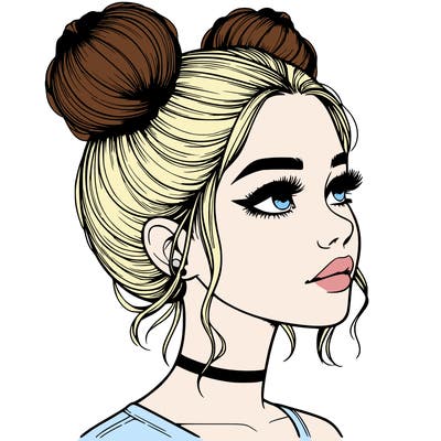 realistic girl with buns on the top of her head