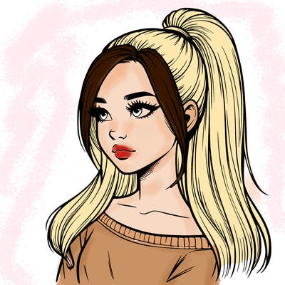 realistic girl with a high ponytail
