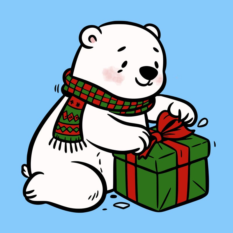 polar bear wrapping a present