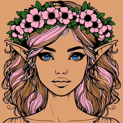 realistic female elf with flower crown