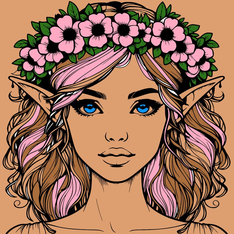 realistic female elf with flower crown