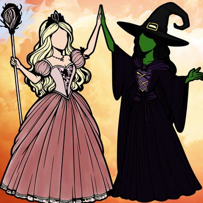 detailed realistic split of a princess and a witch