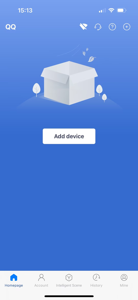 ZUMI - Homepage of the ZUMI smart gate opener app with a button to add a new device.
