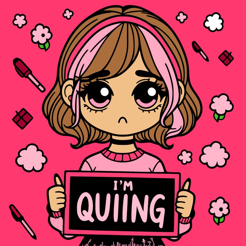 a girl holding a sign saying i'm quitting