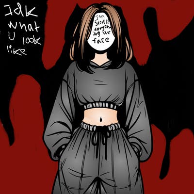 realistic girl faceless with baggy pants and a crop top
