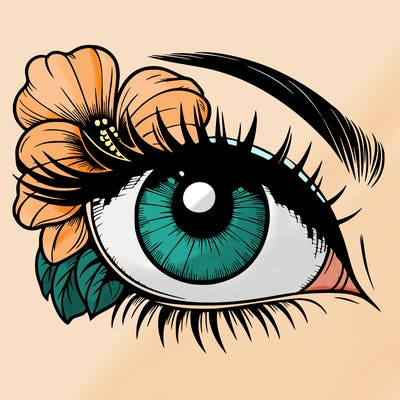 realistic eye with flower
