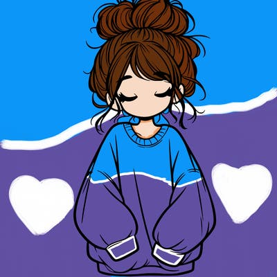 girl with baggy sweatshirt and messy bun