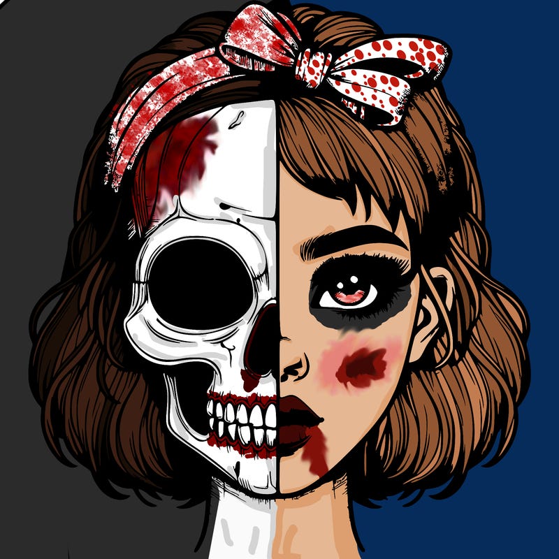 realistic girl with half skull mask