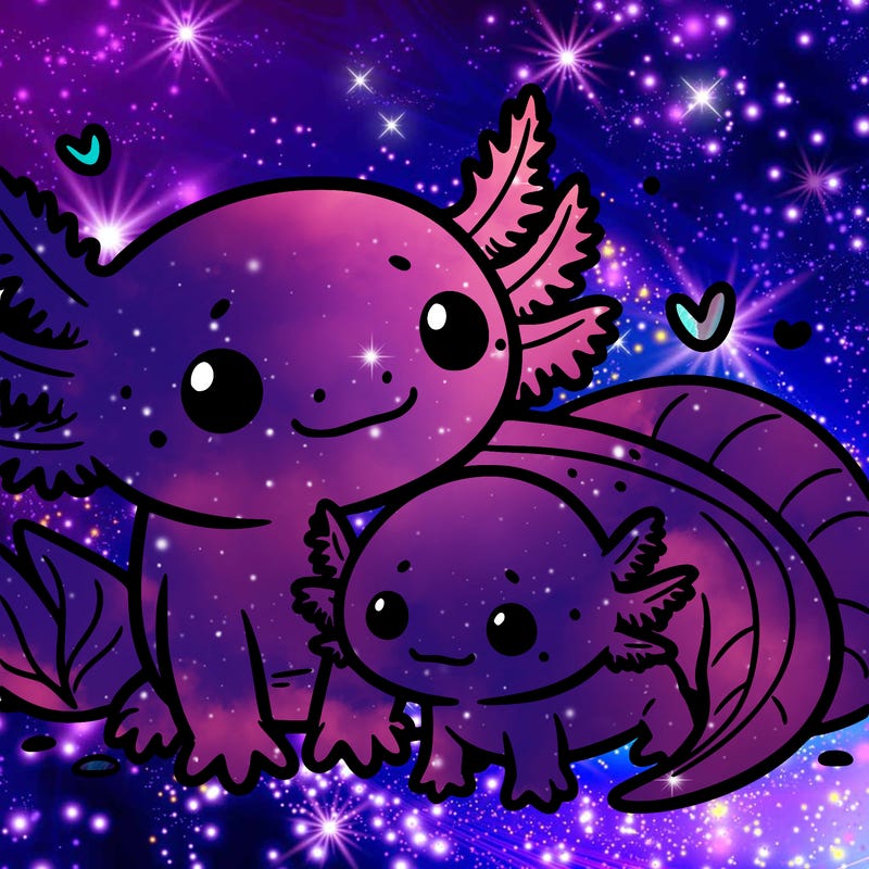 axolotl baby with her mom