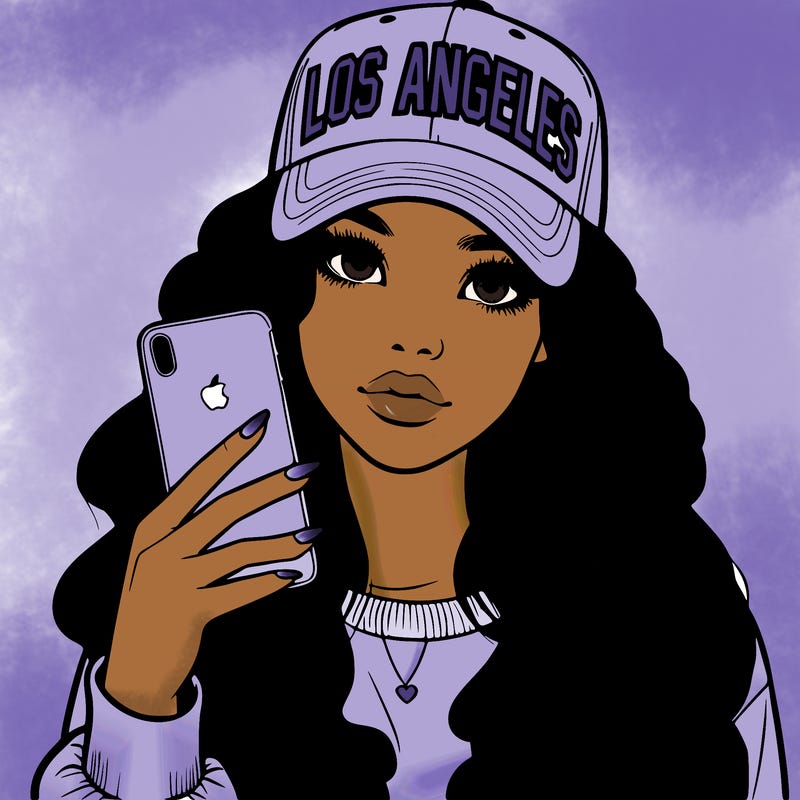 realistic beautiful girl wearing los ángeles cap holding an iphone