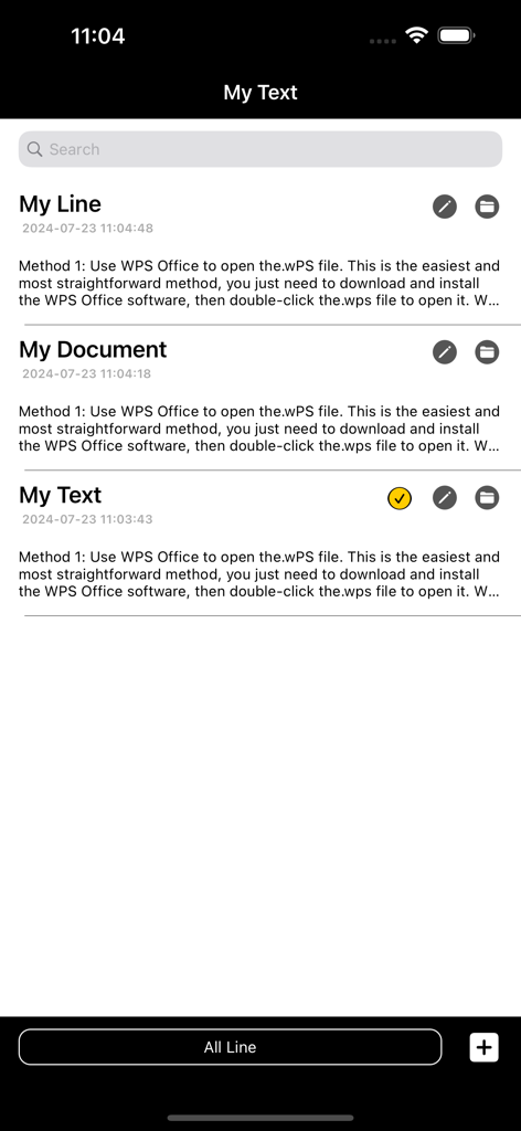 FEELWORLD - La schermata di gestione degli script dell'app FEELWORLD teleprompter che mostra un elenco di documenti salvati e opzioni di ricerca.