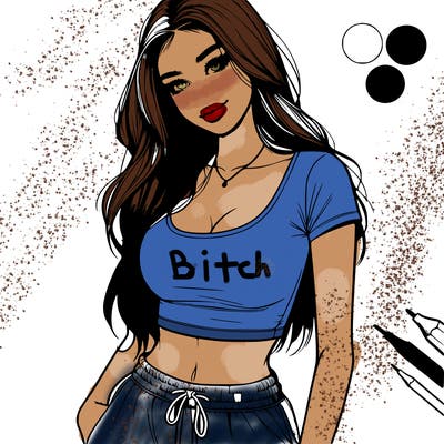 beautiful girl cropped tshirt and sweatpants realistic