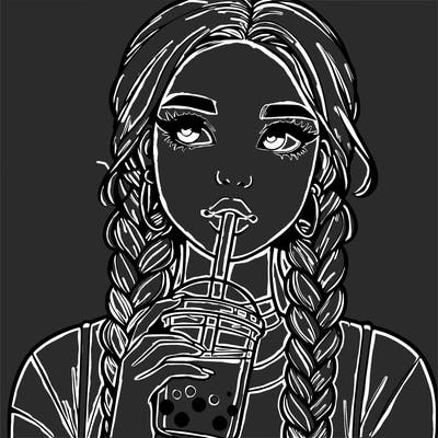 realistic girl with braided hair drinking boba