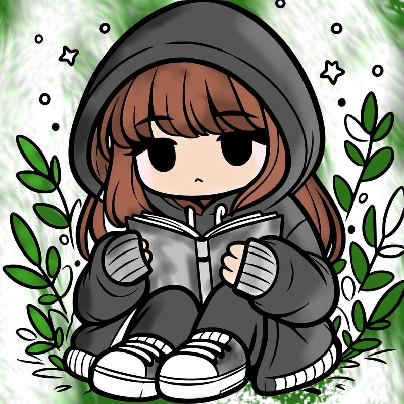 girl in oversized hoodie reading a book
