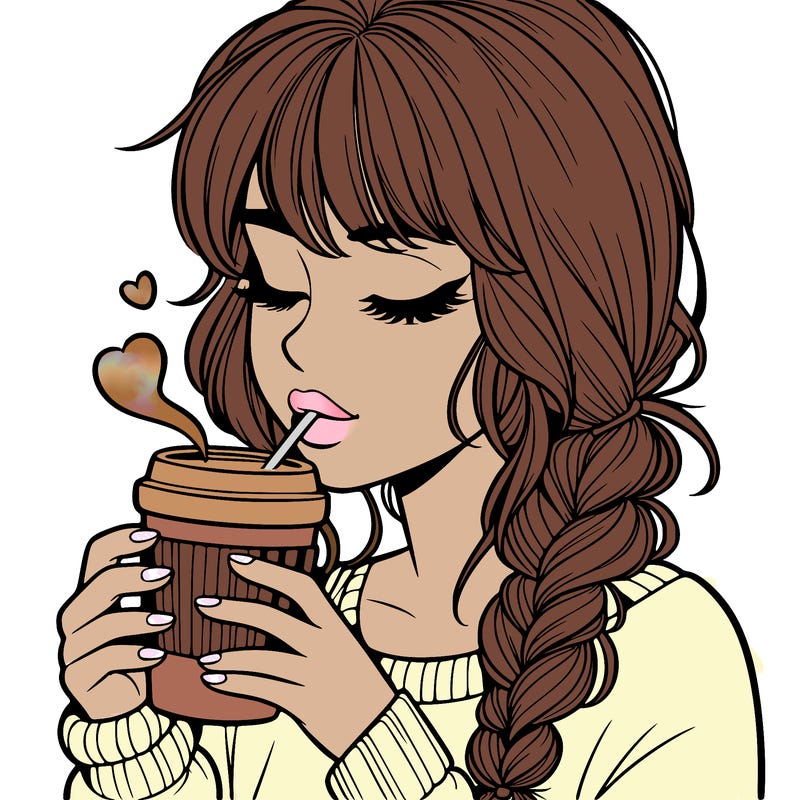 realistic girl drinking coffee