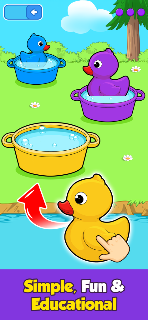 A preschool color matching game featuring colorful ducks and water basins.
