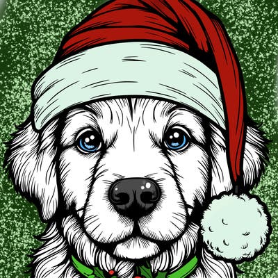 realistic dog with a christmas hat