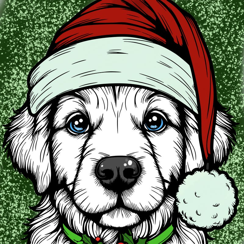 realistic dog with a christmas hat