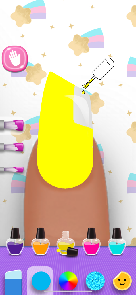 Girls Nail Salon: Paint,Polish - Pintando una uña grande de color amarillo en un juego de salón de uñas digital para niñas
