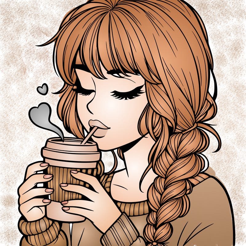 realistic girl drinking coffee