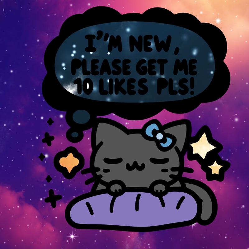 kitty taking a nap dream talking and saying "i'm new, please get me at least 10 likes pls!!"