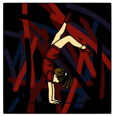 gymnastics doing a handstand also a girl