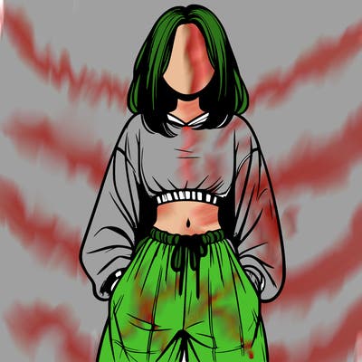 realistic girl faceless with baggy pants and a crop top