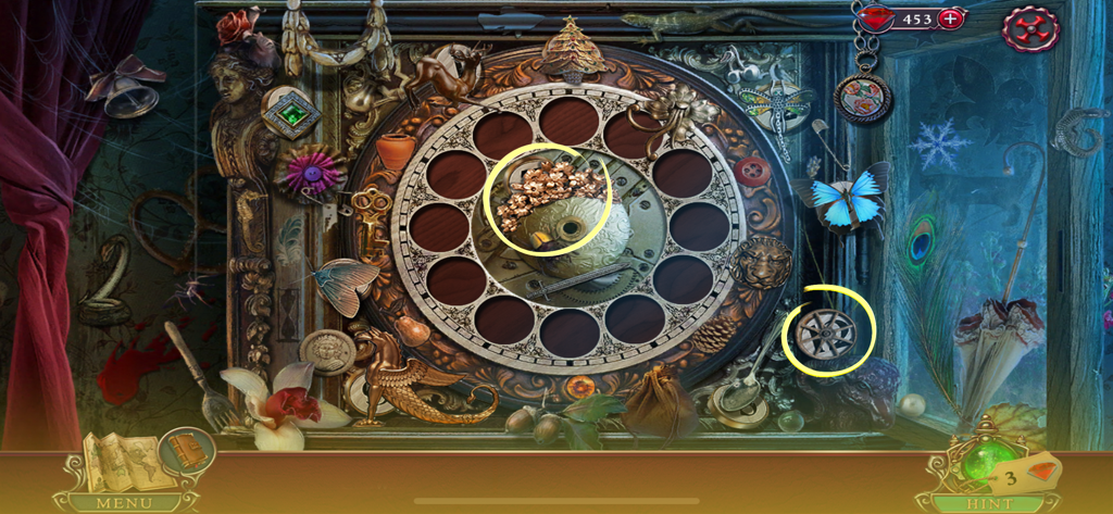 Dark City: London (F2P) - Victorian style hidden object puzzle scene from Dark City London with ornate items and highlighted clues