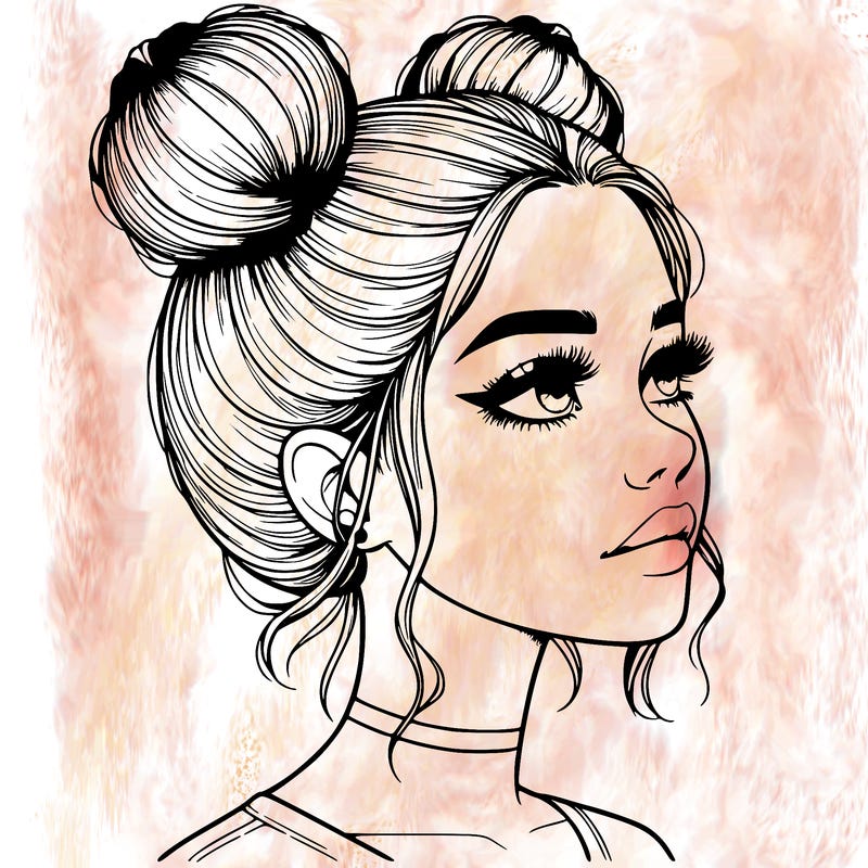 realistic girl with buns on the top of her head