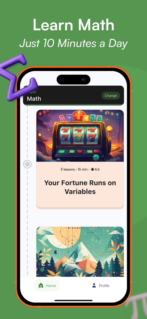 SmartyMeモバイルアプリの画面。毎日の数学マイクロラーニングレッスン用。