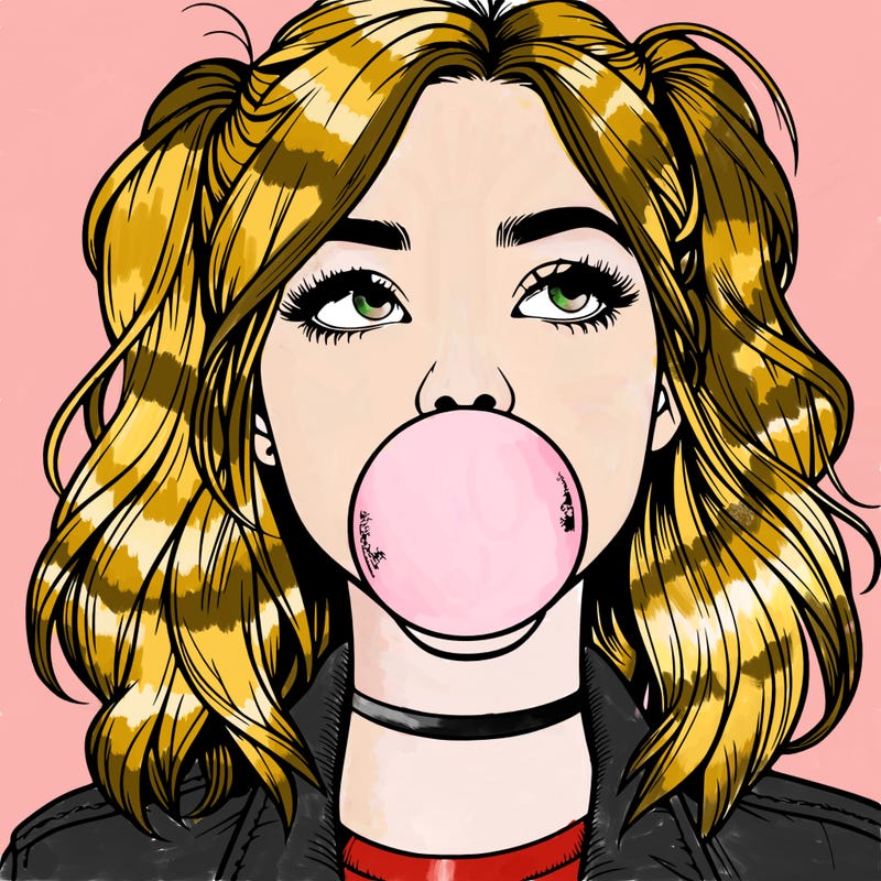 realististic girl blowing bubble -gum