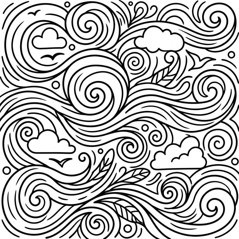 Introduce your little one to the magic of wind with this delightful Westerlies coloring page designed specifically for toddlers. Its ultra-thick lines and engaging swirling patterns make coloring easy and fun for developing hands.