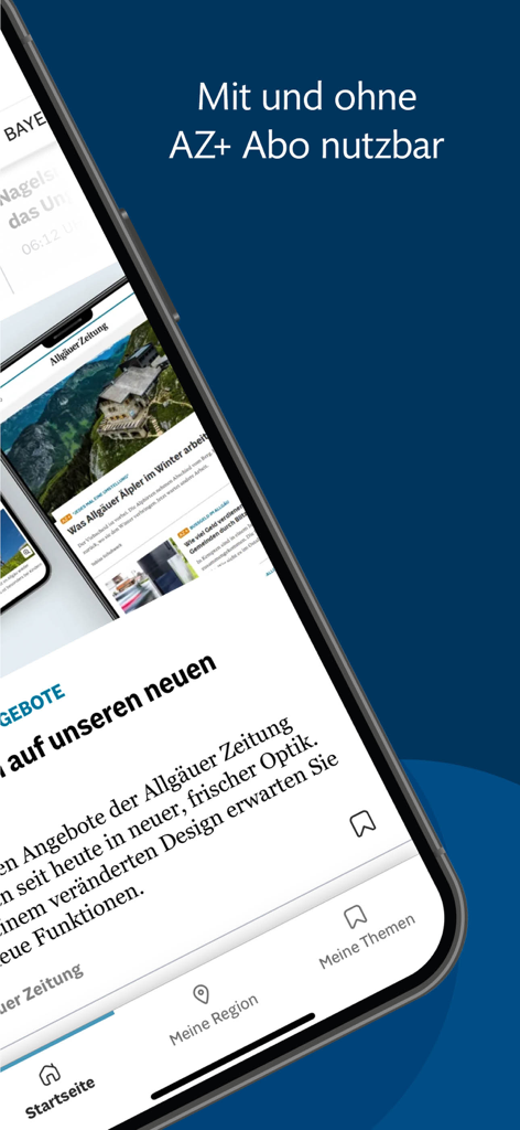 Interfaz de la aplicación móvil Allgäuer Zeitung News mostrando artículos de noticias regionales e información de suscripción