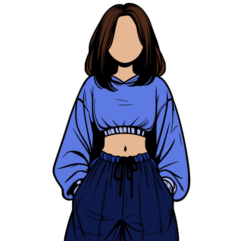 realistic girl faceless with baggy pants and a crop top